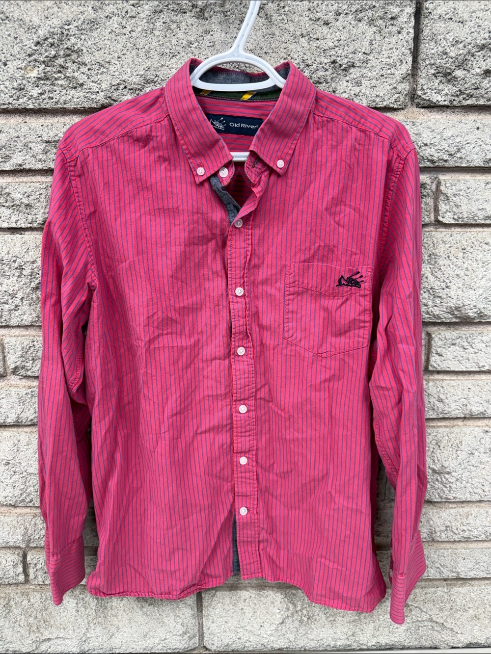 Pink and Blue Striped Button-Down Shirt - Men's